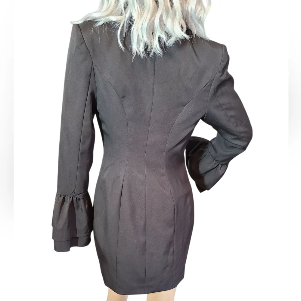 Missguided Jacket Dress Black Long Sleeved Button‎ Front Size 6 - Picture 3 of 14